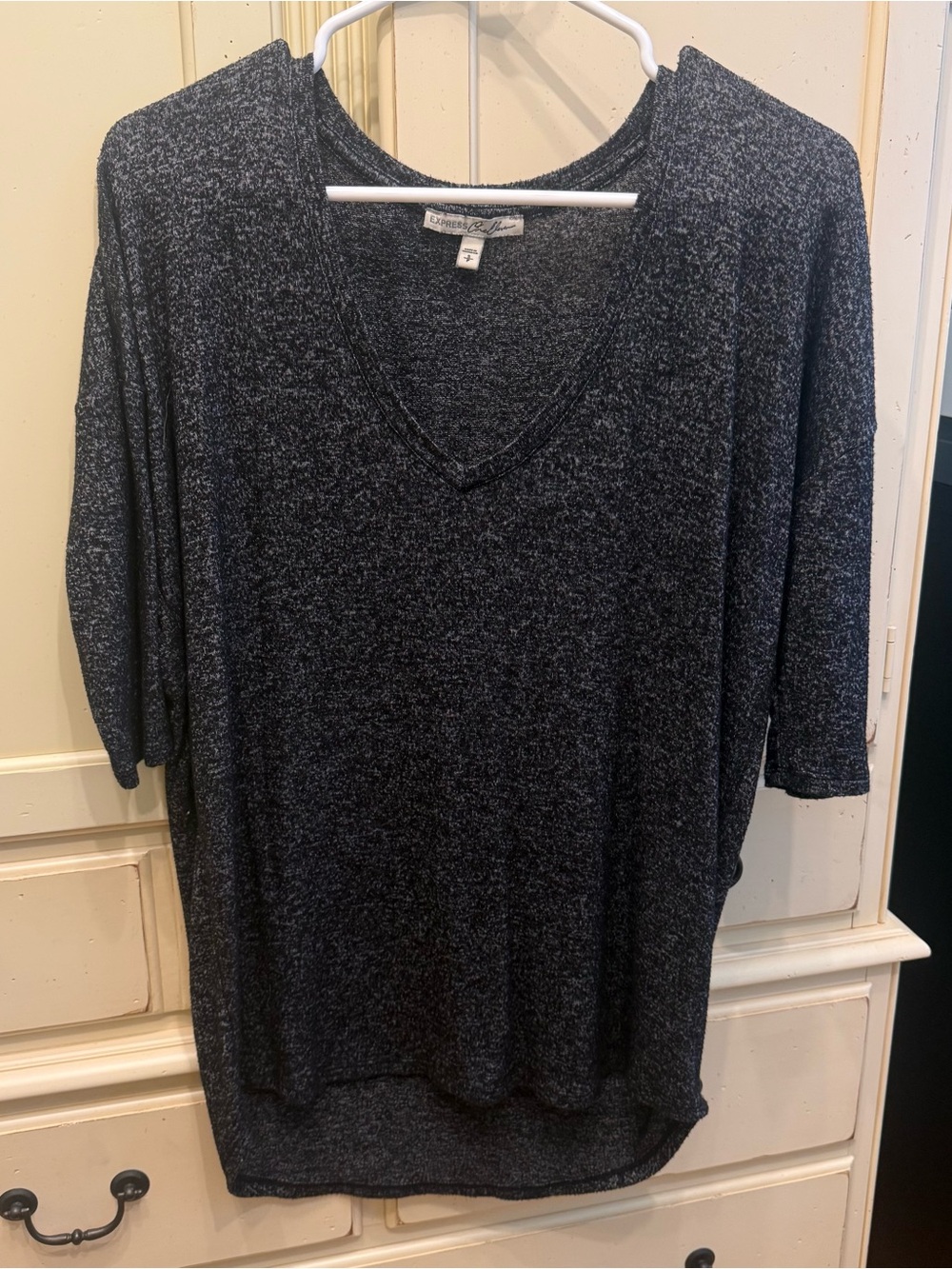 Express Charcoal Gray V-Neck Tunic Top